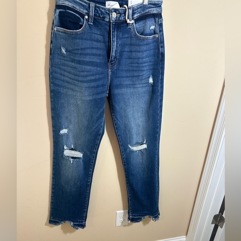 KanCan Women's Distressed Straight Leg Jeans - Dark Blue